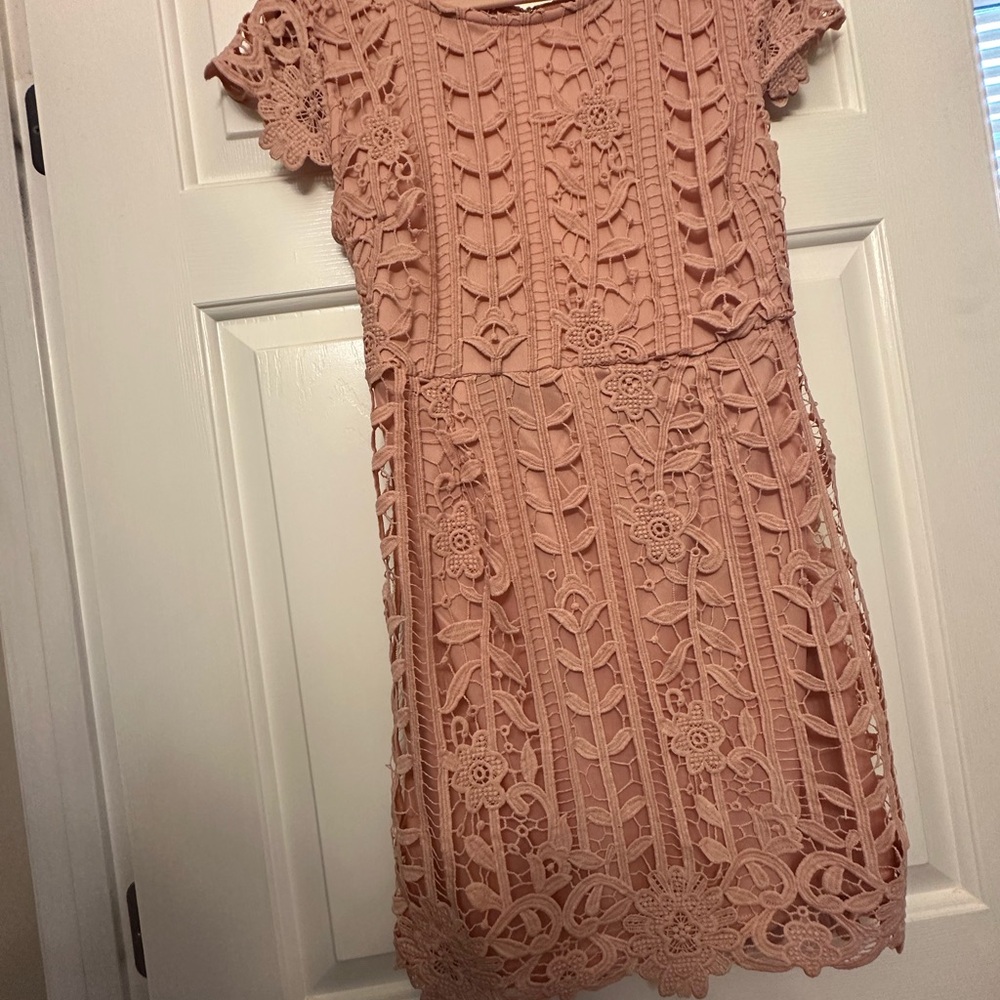 Pink Lace Short Sleeve Dress